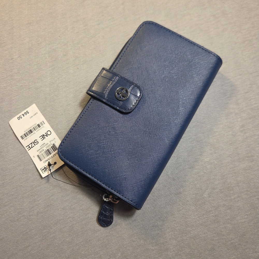 Giani Bernini Saffiano Navy Blue Wallet Faux Croc Snap 10013340400 NWT
